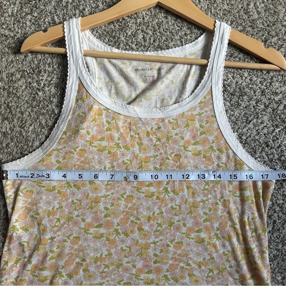 American Eagle Outfitters Floral Tank Top Cream Orange Lightweight Summer Ribbed - Picture 4 of 5